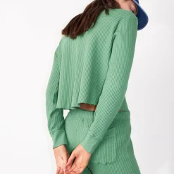 MONROW Waffle Half Zip Sweatshirt GREENAPPLE Sale